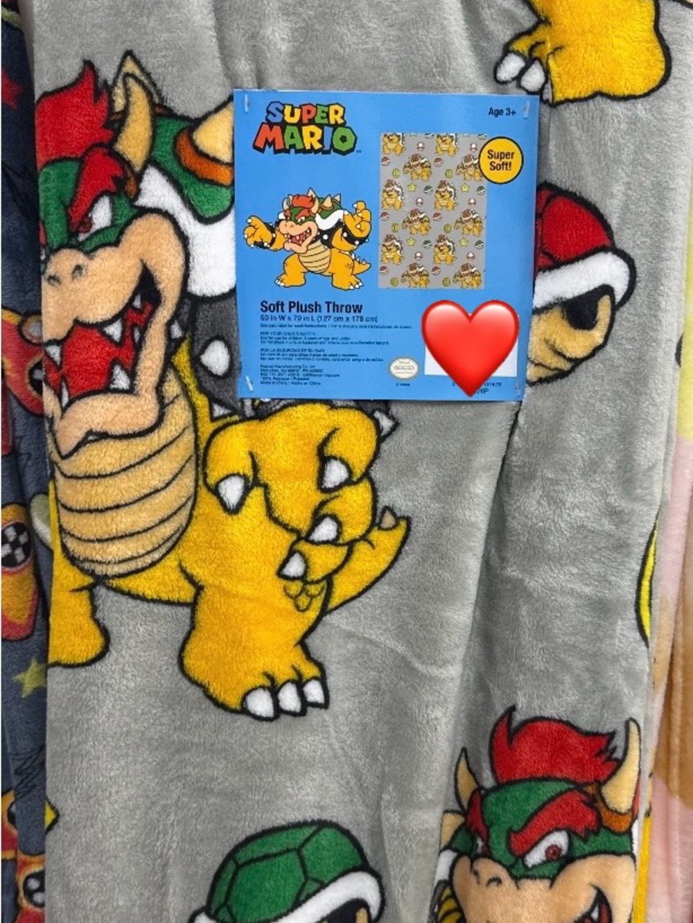 Nintendo Super Mario Bowser Plush Throw Blanket - Gray, Yellow, Red, Green